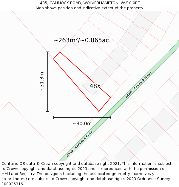 485, CANNOCK ROAD, WOLVERHAMPTON, WV10 0RE: Plot and title map