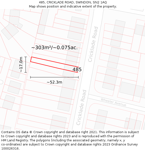 485, CRICKLADE ROAD, SWINDON, SN2 1AQ: Plot and title map