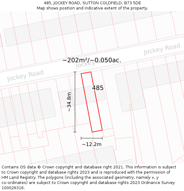 485, JOCKEY ROAD, SUTTON COLDFIELD, B73 5DE: Plot and title map