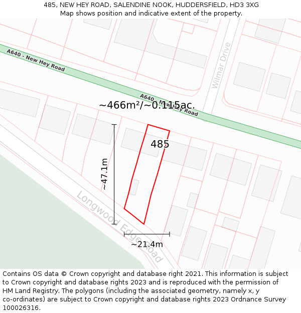 485, NEW HEY ROAD, SALENDINE NOOK, HUDDERSFIELD, HD3 3XG: Plot and title map