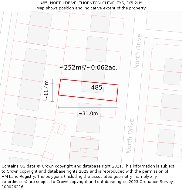 485, NORTH DRIVE, THORNTON-CLEVELEYS, FY5 2HY: Plot and title map