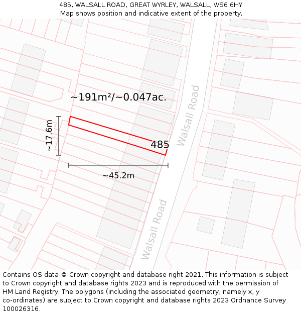 485, WALSALL ROAD, GREAT WYRLEY, WALSALL, WS6 6HY: Plot and title map