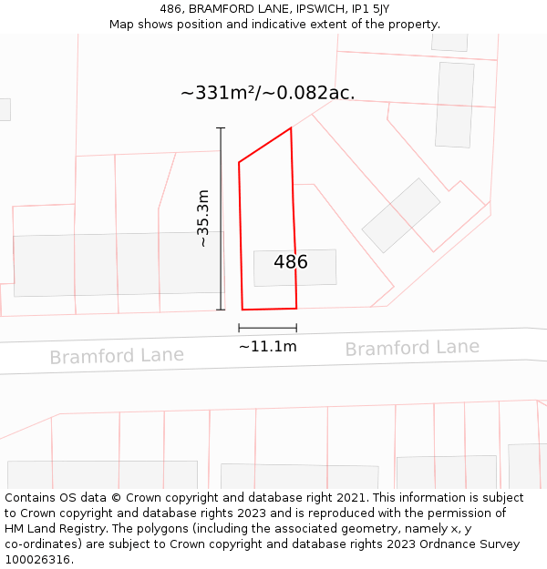 486, BRAMFORD LANE, IPSWICH, IP1 5JY: Plot and title map