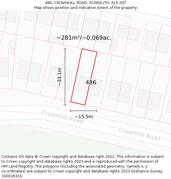486, CROWNHILL ROAD, PLYMOUTH, PL5 2QT: Plot and title map