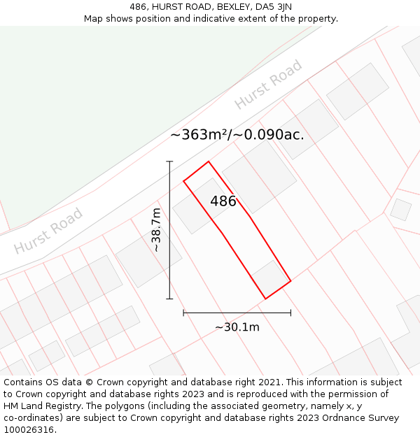 486, HURST ROAD, BEXLEY, DA5 3JN: Plot and title map