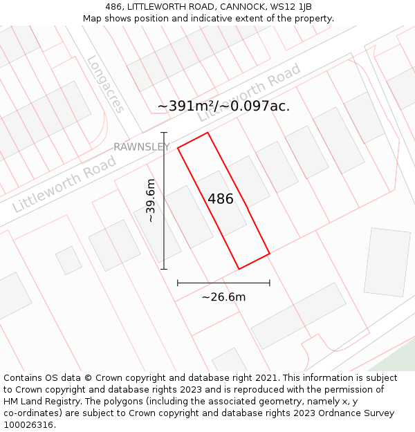 486, LITTLEWORTH ROAD, CANNOCK, WS12 1JB: Plot and title map