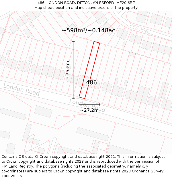 486, LONDON ROAD, DITTON, AYLESFORD, ME20 6BZ: Plot and title map