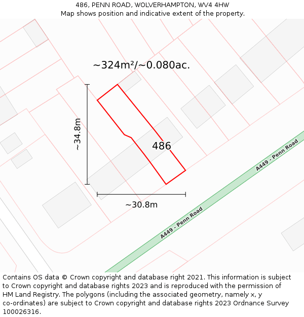 486, PENN ROAD, WOLVERHAMPTON, WV4 4HW: Plot and title map