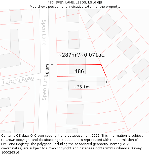 486, SPEN LANE, LEEDS, LS16 6JB: Plot and title map