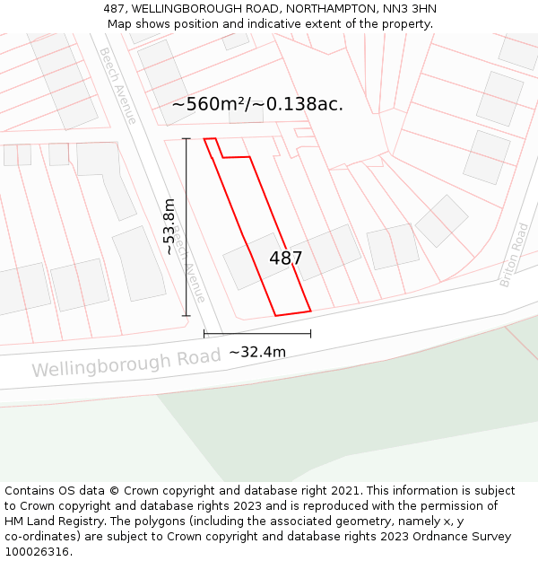 487, WELLINGBOROUGH ROAD, NORTHAMPTON, NN3 3HN: Plot and title map