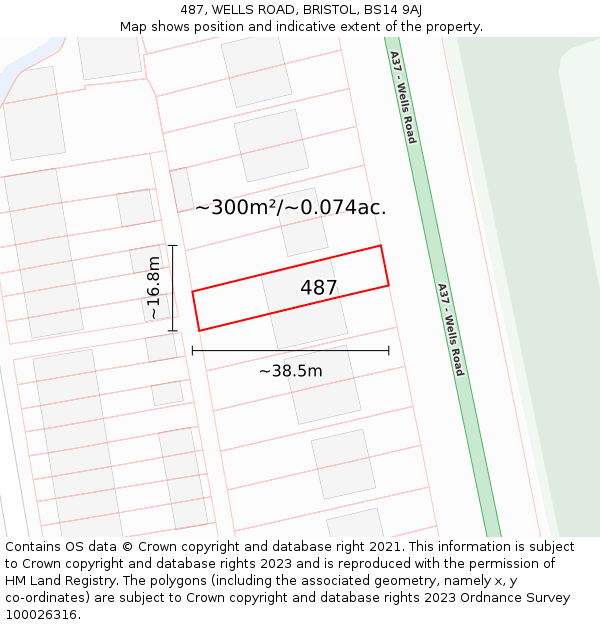 487, WELLS ROAD, BRISTOL, BS14 9AJ: Plot and title map