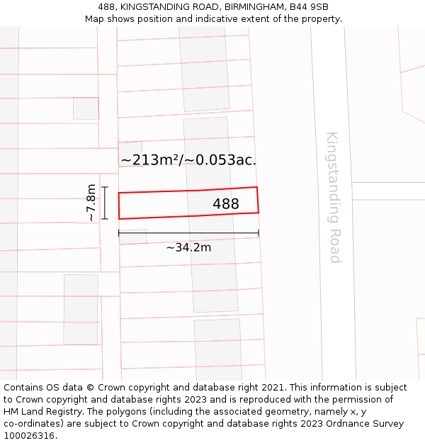 488, KINGSTANDING ROAD, BIRMINGHAM, B44 9SB: Plot and title map