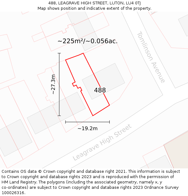 488, LEAGRAVE HIGH STREET, LUTON, LU4 0TJ: Plot and title map