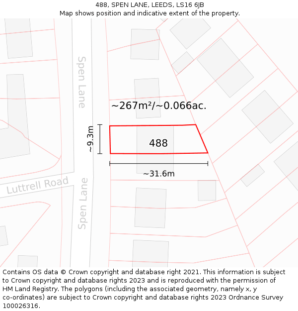 488, SPEN LANE, LEEDS, LS16 6JB: Plot and title map