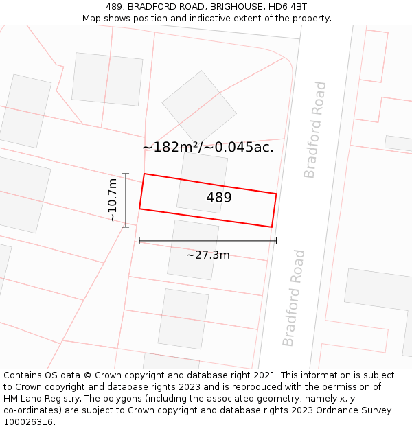 489, BRADFORD ROAD, BRIGHOUSE, HD6 4BT: Plot and title map