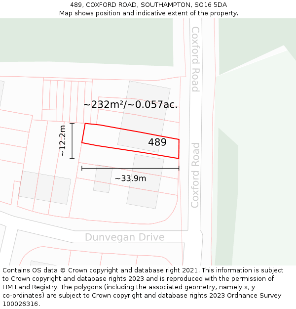 489, COXFORD ROAD, SOUTHAMPTON, SO16 5DA: Plot and title map