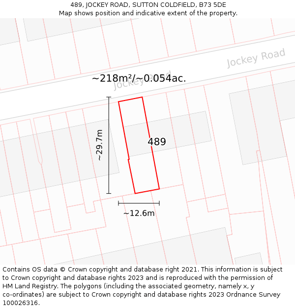 489, JOCKEY ROAD, SUTTON COLDFIELD, B73 5DE: Plot and title map