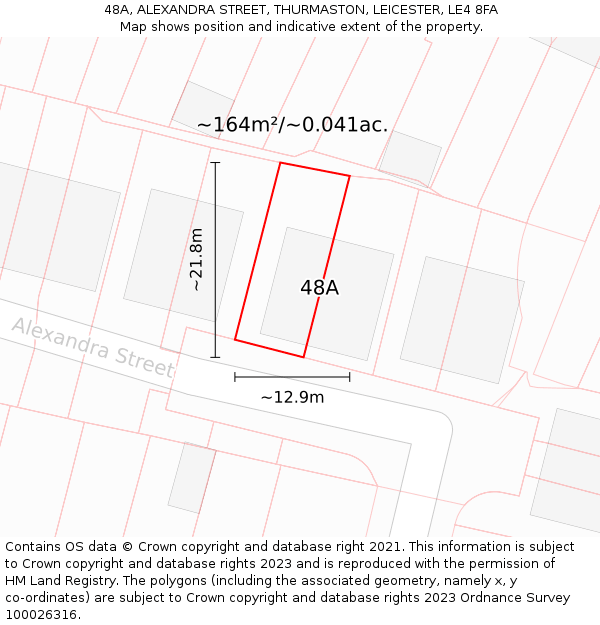 48A, ALEXANDRA STREET, THURMASTON, LEICESTER, LE4 8FA: Plot and title map