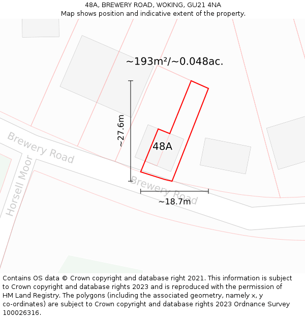 48A, BREWERY ROAD, WOKING, GU21 4NA: Plot and title map