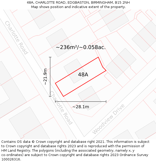 48A, CHARLOTTE ROAD, EDGBASTON, BIRMINGHAM, B15 2NH: Plot and title map