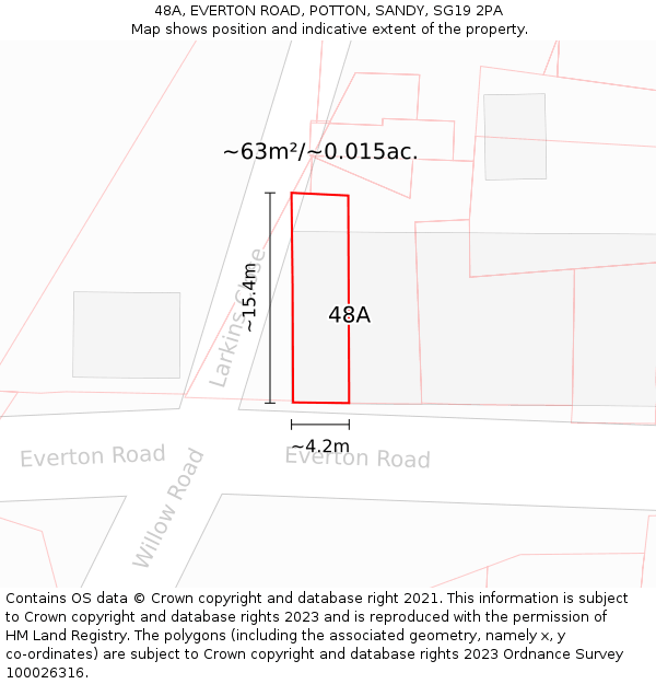 48A, EVERTON ROAD, POTTON, SANDY, SG19 2PA: Plot and title map