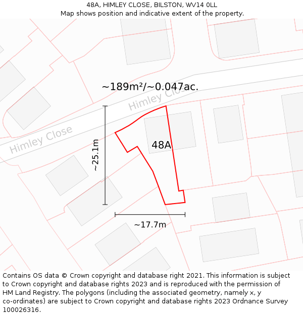 48A, HIMLEY CLOSE, BILSTON, WV14 0LL: Plot and title map