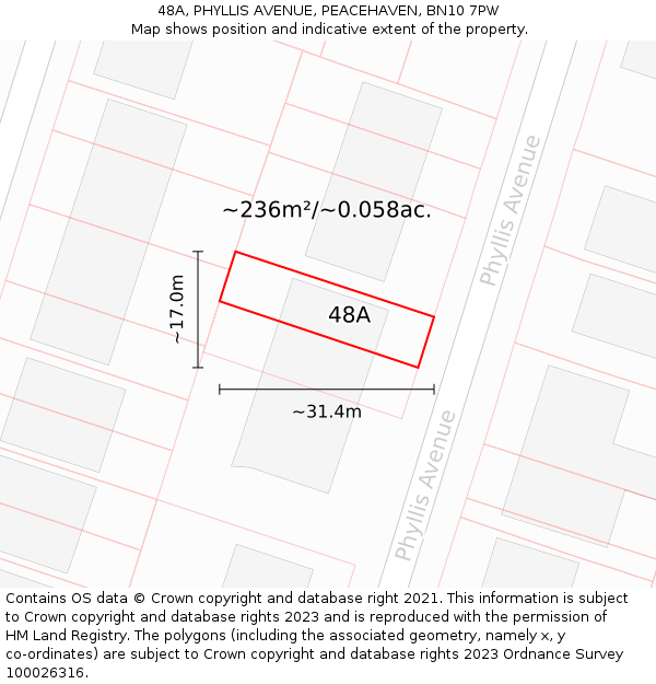 48A, PHYLLIS AVENUE, PEACEHAVEN, BN10 7PW: Plot and title map