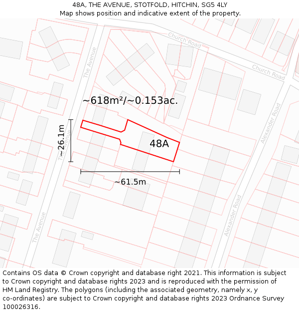 48A, THE AVENUE, STOTFOLD, HITCHIN, SG5 4LY: Plot and title map