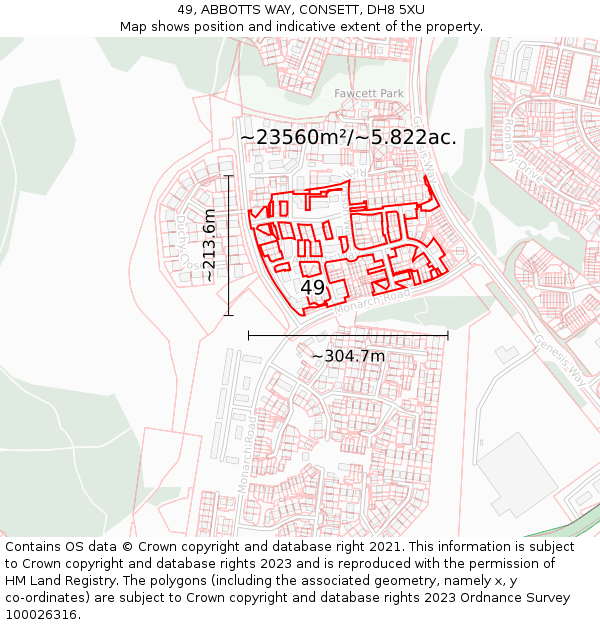 49, ABBOTTS WAY, CONSETT, DH8 5XU: Plot and title map