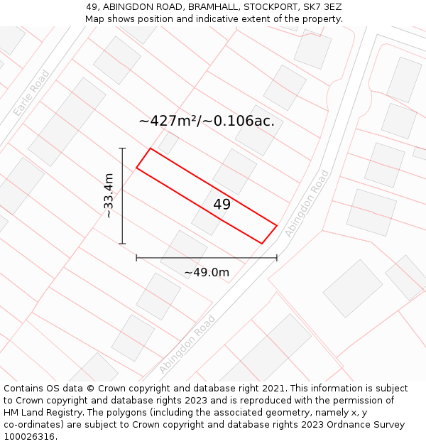 49, ABINGDON ROAD, BRAMHALL, STOCKPORT, SK7 3EZ: Plot and title map