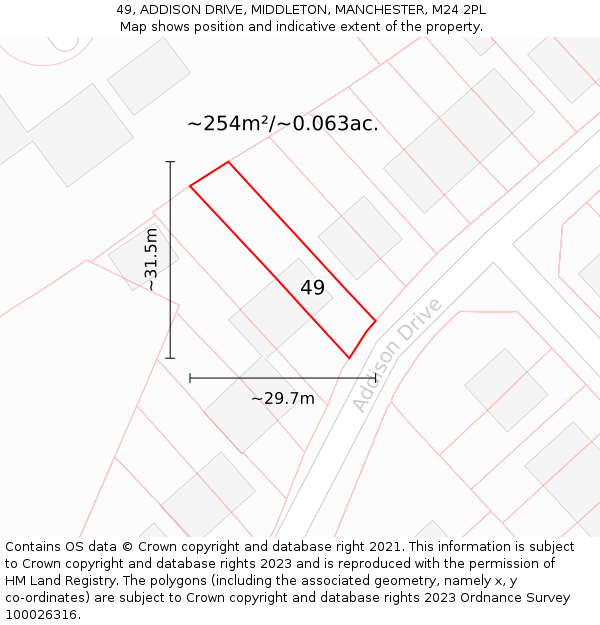 49, ADDISON DRIVE, MIDDLETON, MANCHESTER, M24 2PL: Plot and title map