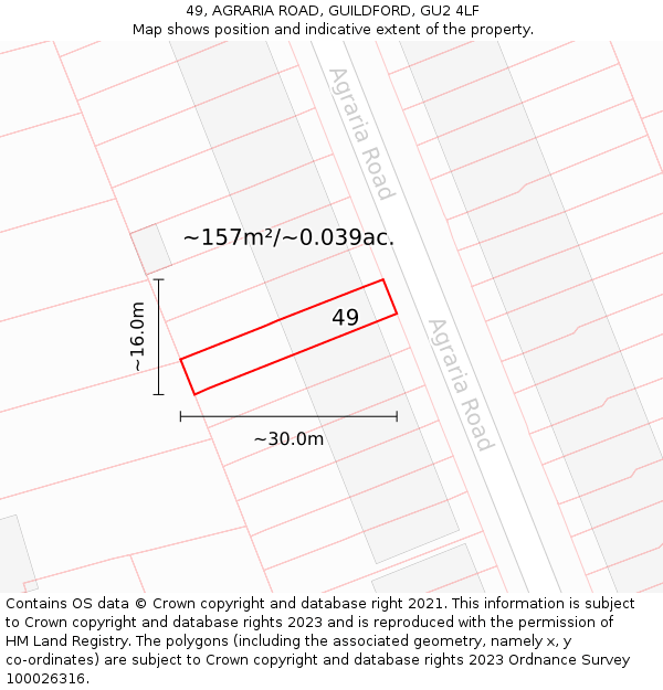49, AGRARIA ROAD, GUILDFORD, GU2 4LF: Plot and title map