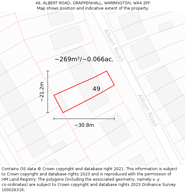 49, ALBERT ROAD, GRAPPENHALL, WARRINGTON, WA4 2PF: Plot and title map