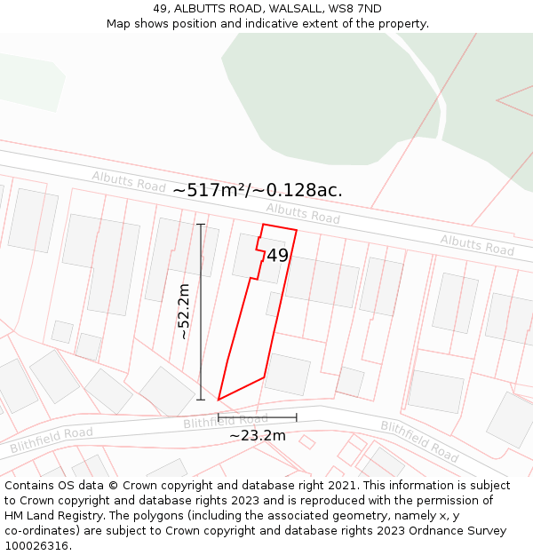 49, ALBUTTS ROAD, WALSALL, WS8 7ND: Plot and title map