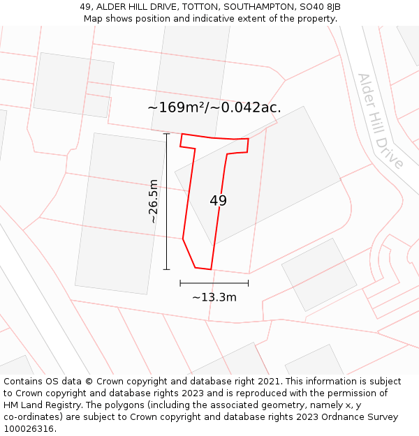 49, ALDER HILL DRIVE, TOTTON, SOUTHAMPTON, SO40 8JB: Plot and title map