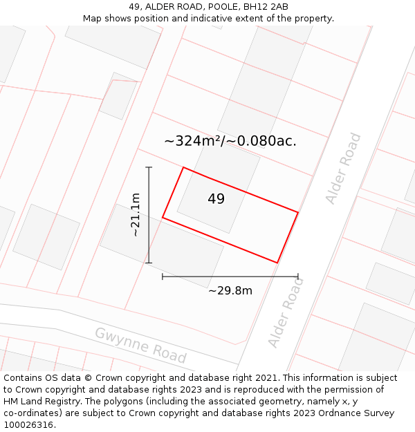 49, ALDER ROAD, POOLE, BH12 2AB: Plot and title map