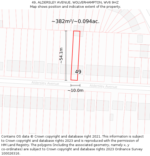 49, ALDERSLEY AVENUE, WOLVERHAMPTON, WV6 9HZ: Plot and title map