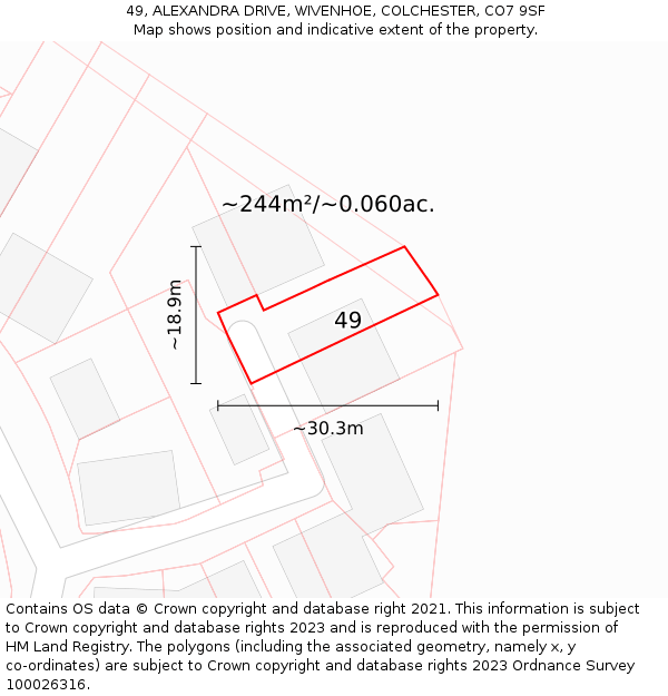 49, ALEXANDRA DRIVE, WIVENHOE, COLCHESTER, CO7 9SF: Plot and title map