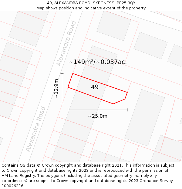 49, ALEXANDRA ROAD, SKEGNESS, PE25 3QY: Plot and title map