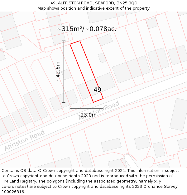 49, ALFRISTON ROAD, SEAFORD, BN25 3QD: Plot and title map