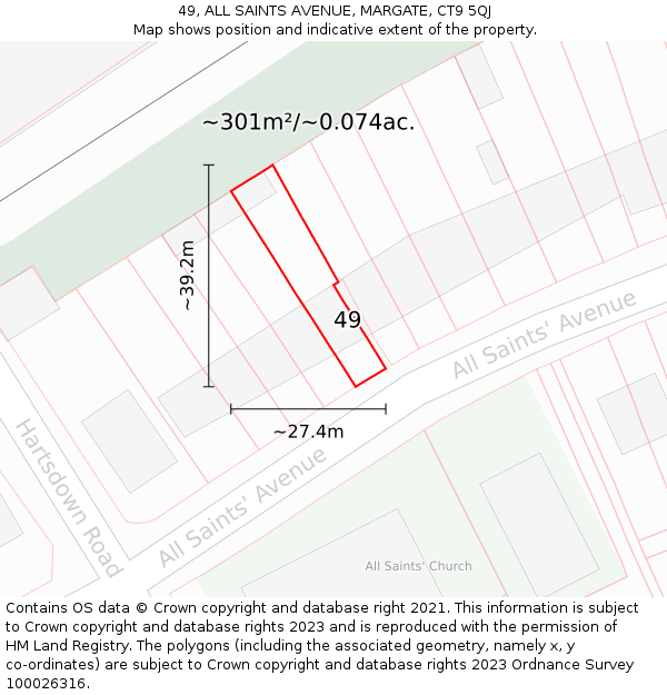 49, ALL SAINTS AVENUE, MARGATE, CT9 5QJ: Plot and title map