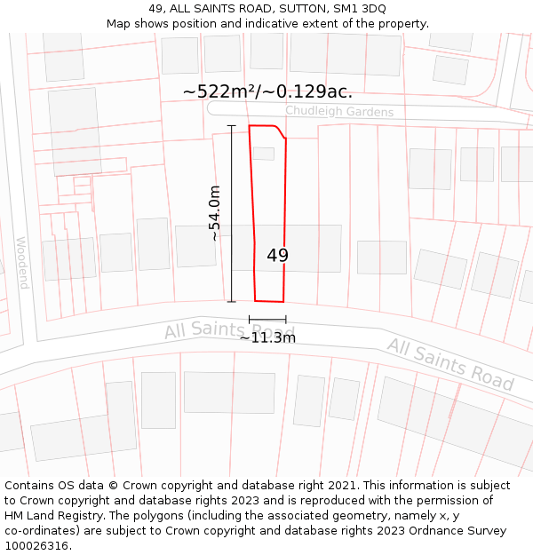 49, ALL SAINTS ROAD, SUTTON, SM1 3DQ: Plot and title map