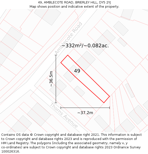 49, AMBLECOTE ROAD, BRIERLEY HILL, DY5 2YJ: Plot and title map