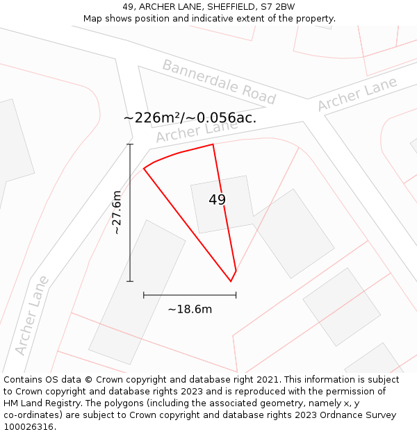 49, ARCHER LANE, SHEFFIELD, S7 2BW: Plot and title map