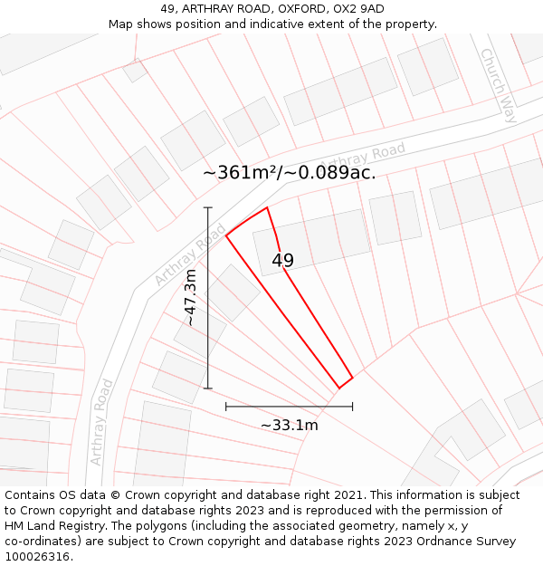 49, ARTHRAY ROAD, OXFORD, OX2 9AD: Plot and title map