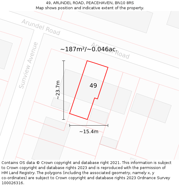 49, ARUNDEL ROAD, PEACEHAVEN, BN10 8RS: Plot and title map