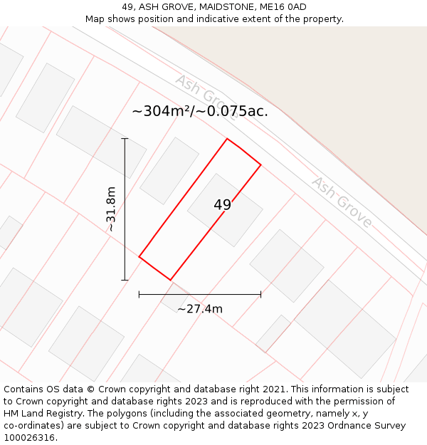 49, ASH GROVE, MAIDSTONE, ME16 0AD: Plot and title map