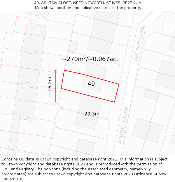 49, ASHTON CLOSE, NEEDINGWORTH, ST IVES, PE27 4UA: Plot and title map