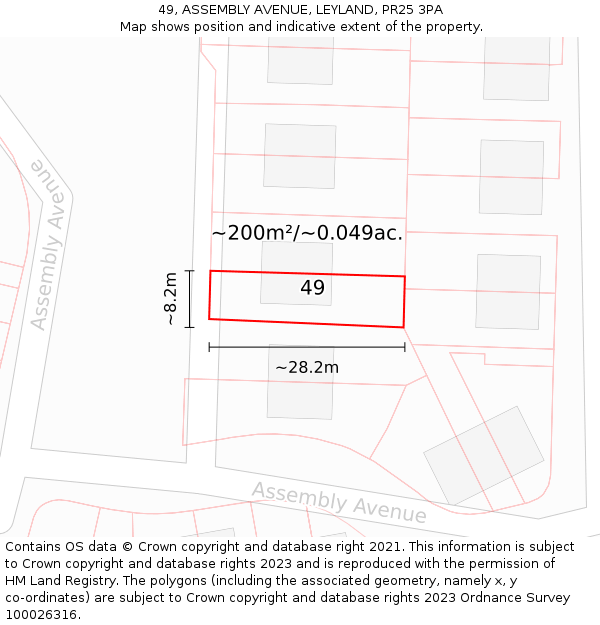 49, ASSEMBLY AVENUE, LEYLAND, PR25 3PA: Plot and title map