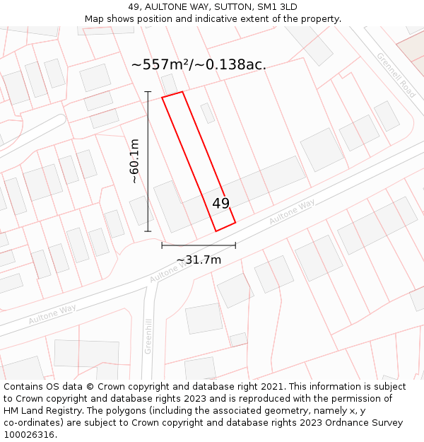 49, AULTONE WAY, SUTTON, SM1 3LD: Plot and title map